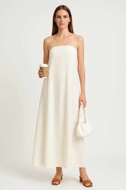 Dress for Women – Strapless Maxi Dress – Relaxed Fit – Open Back – Natural Fibers
