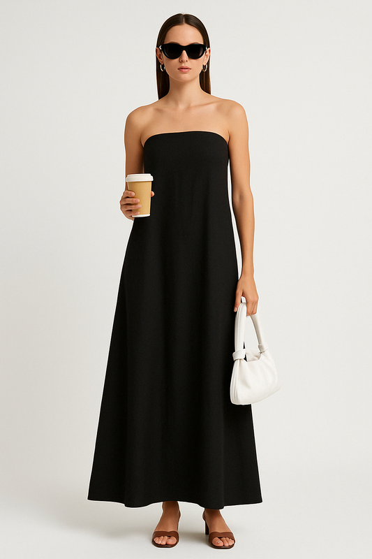 Dress for Women – Strapless and Backless – Cotton Linen Blend – Relaxed Fit – Ankle Length