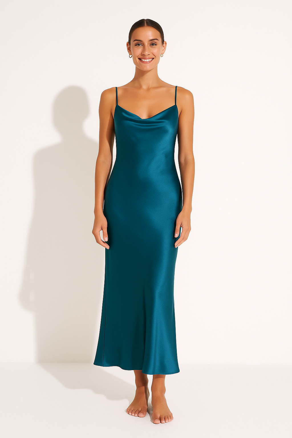 Women's Maxi Dress – Satin – Slim Fit – Sleeveless – Cowl Neck – Evening Wear
