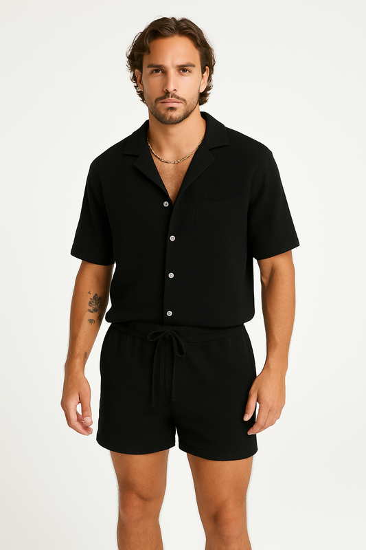 Men's Set – Lightweight Textured Shirt and Shorts – Relaxed Fit