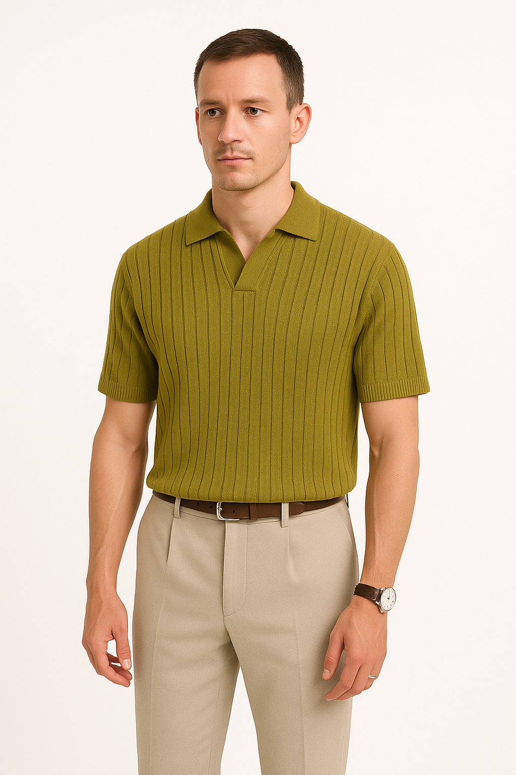 Men's Polo Shirt – Standard Fit – Ribbed Texture – Short-Sleeved Casual Style