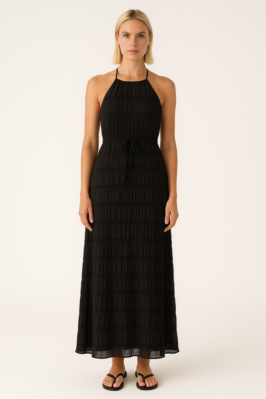 Dress for Women – Maxi Dress – Halterneck – Soft Drape – Ruched Bodice – Lace Trim