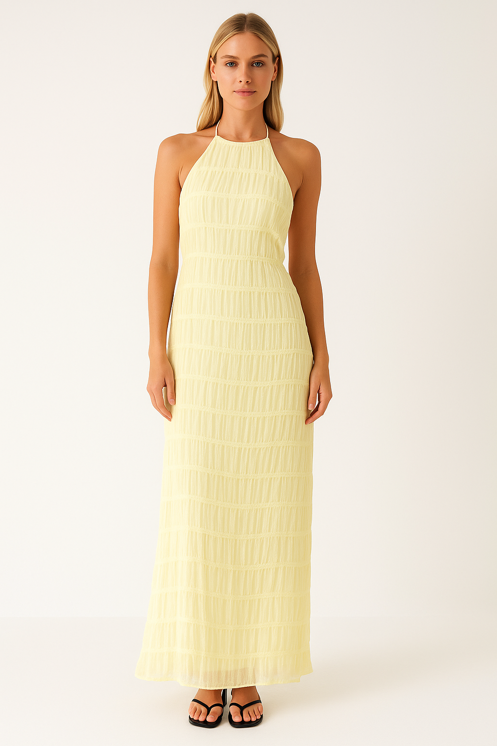 Dress for Women – Maxi Dress – Halterneck – Soft Drape – Ruched Bodice – Lace Trim