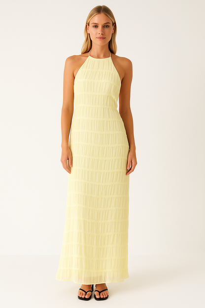 Dress for Women – Maxi Dress – Halterneck – Soft Drape – Ruched Bodice – Lace Trim