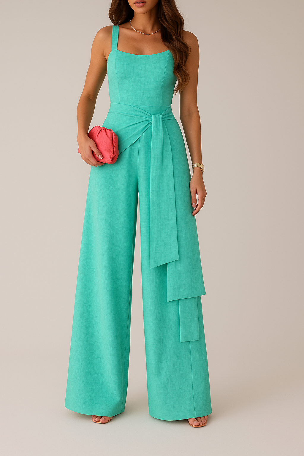 Women's Jumpsuit – Tailored Top – Wide Leg – Sleeveless – Adjustable Waist – Natural Look