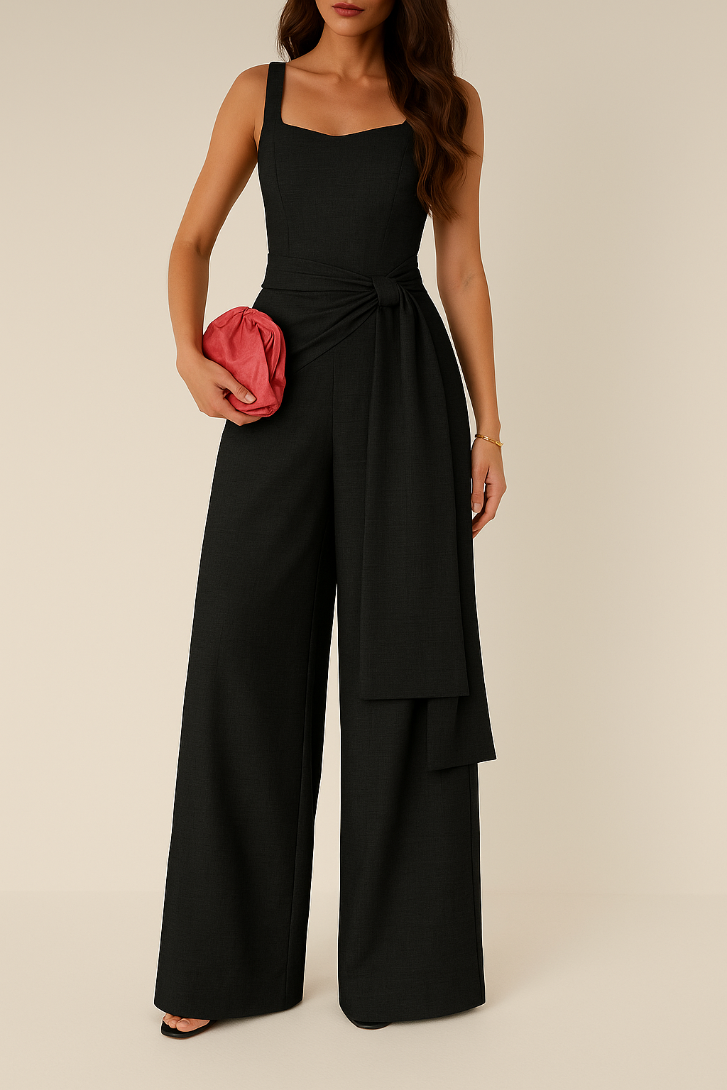 Women's Jumpsuit – Tailored Top – Wide Leg – Sleeveless – Adjustable Waist – Natural Look
