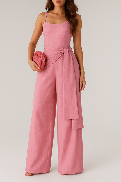 Women's Jumpsuit – Tailored Top – Wide Leg – Sleeveless – Adjustable Waist – Natural Look