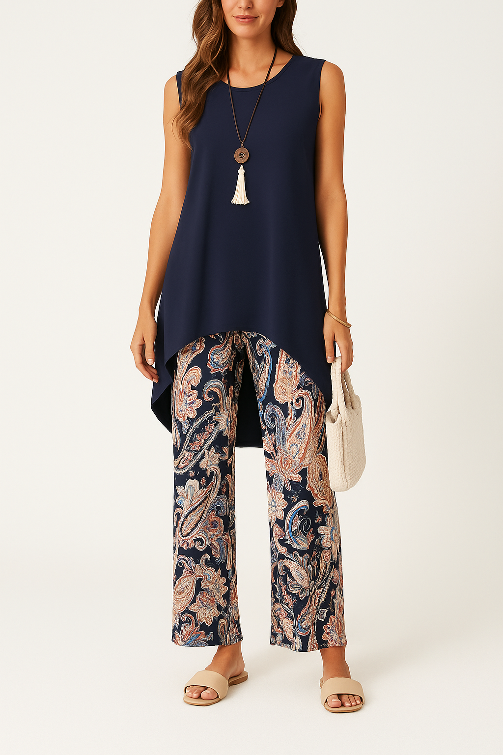 Women's Tunic – Sleeveless – Relaxed Fit – Round Neck – Asymmetrical Flowy Hem