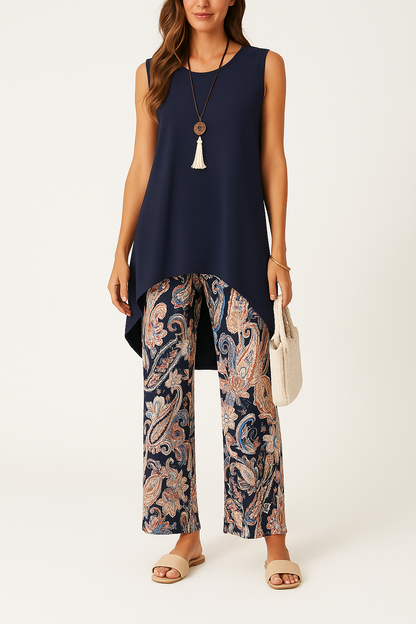 Women's Tunic – Sleeveless – Relaxed Fit – Round Neck – Asymmetrical Flowy Hem