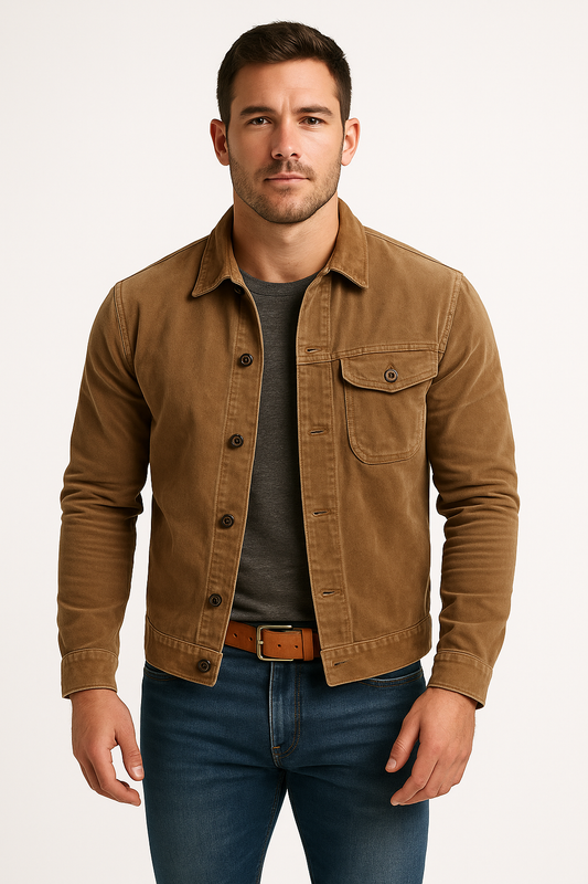 Men's Jacket – Casual Tailored Fit – Breathable Fabric – Shirt Collar – Button Closure