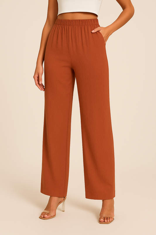 Women's Pants – Relaxed Fit – Straight Leg – Lightweight Breathable Material – Elastic Waist