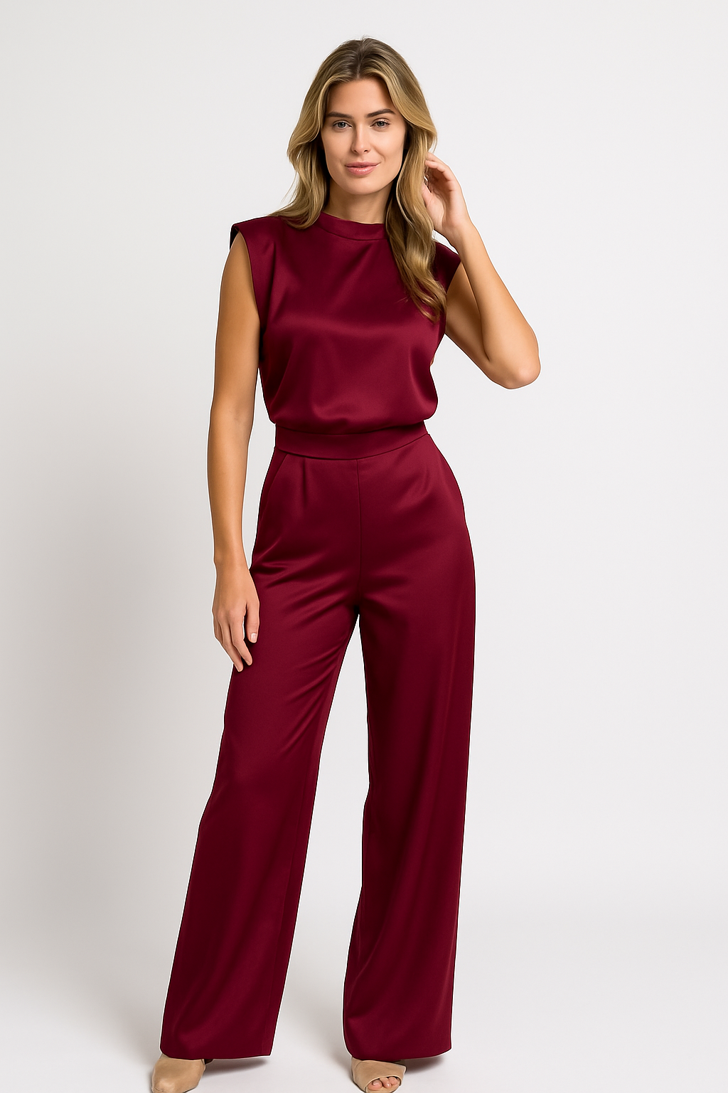 Women's Jumpsuit – Elegant Fit – Sleeveless – Wide Legs – Open Back – Luxurious Fabric
