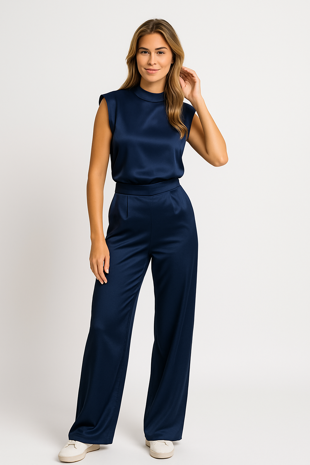 Women's Jumpsuit – Elegant Fit – Sleeveless – Wide Legs – Open Back – Luxurious Fabric