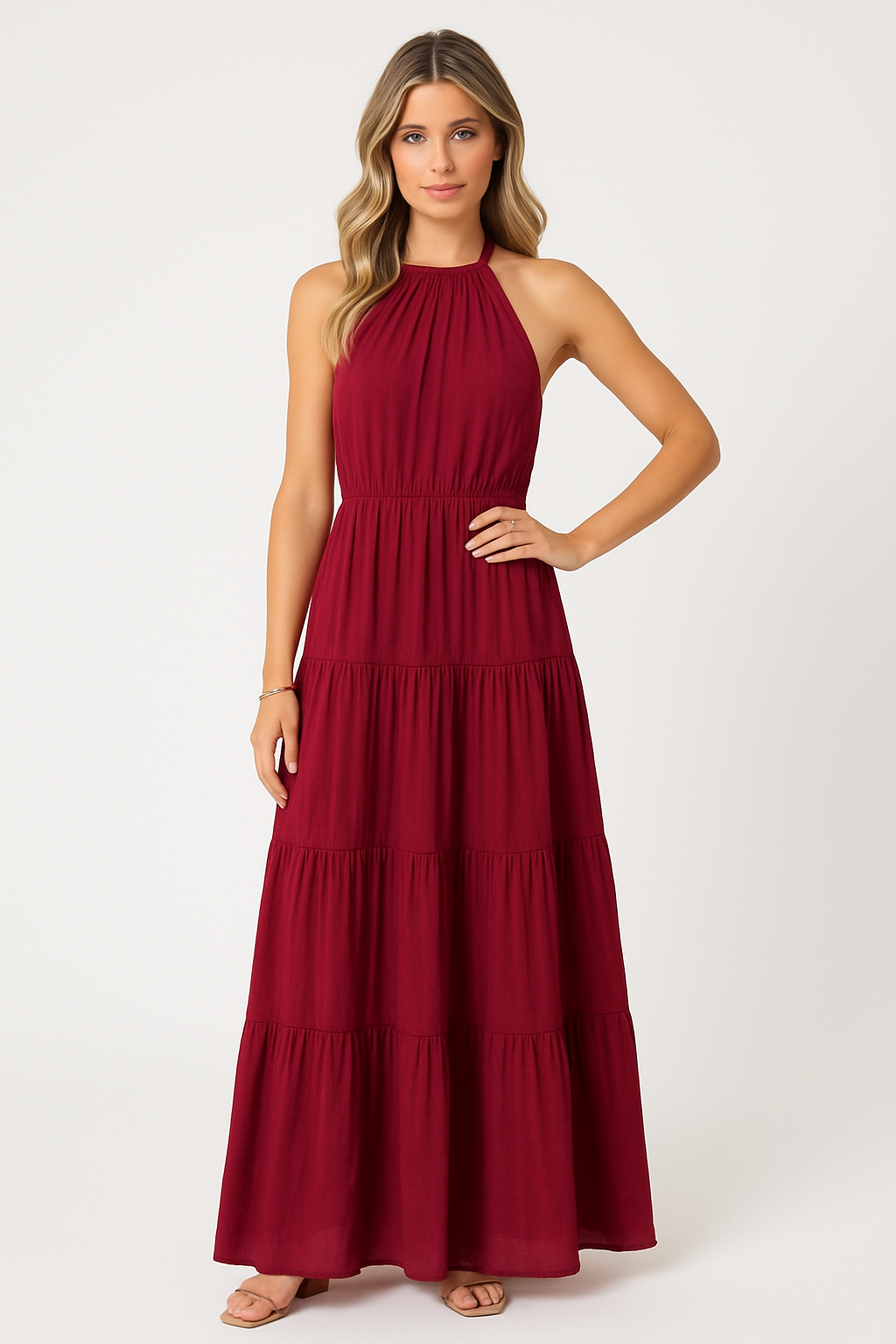 Women's Halterneck Dress – Long with Layered Skirt – Loose Fit – Breathable Material