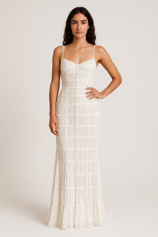 Dress for Women – Slim Fit – Spaghetti Straps – Ruched Bodice – Long Draping