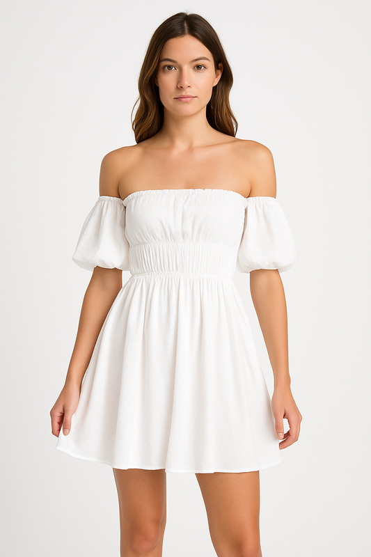 Dress for Women – Off-Shoulder Mini – Ruffle Sleeves – A-line Fit – Elastic Waist