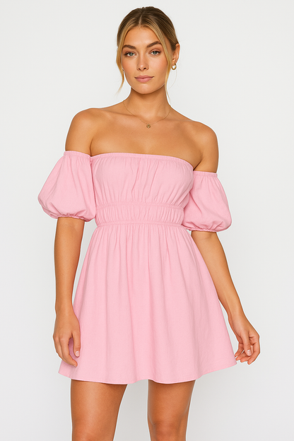 Dress for Women – Off-Shoulder Mini – Ruffle Sleeves – A-line Fit – Elastic Waist