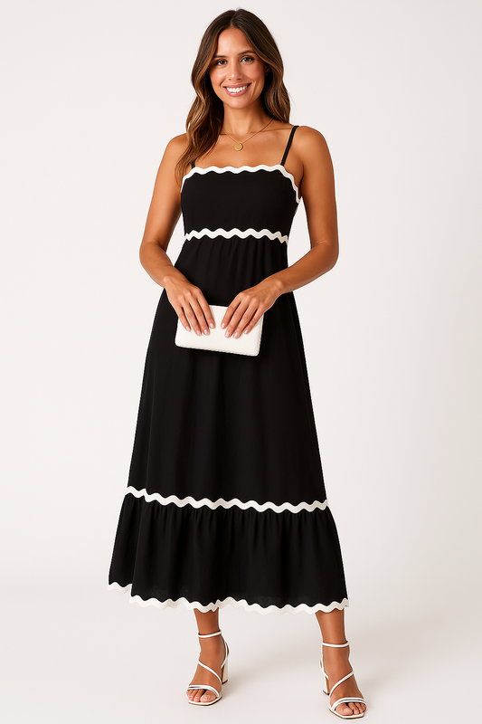 Dress for Women – Maxi A-line Fit – Lightweight Cotton – Strapless with Spaghetti Straps – Wavy Hem Detail