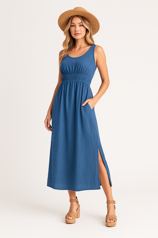 Women's A-line Dress – Sleeveless – Relaxed Fit – Lightweight and Breathable Fabric – Midi Length