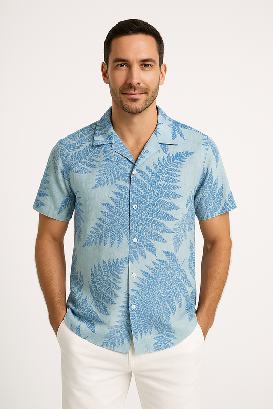 Men's Shirt with Short Sleeves – Relaxed Fit – Leaf Print – Light and Breathable