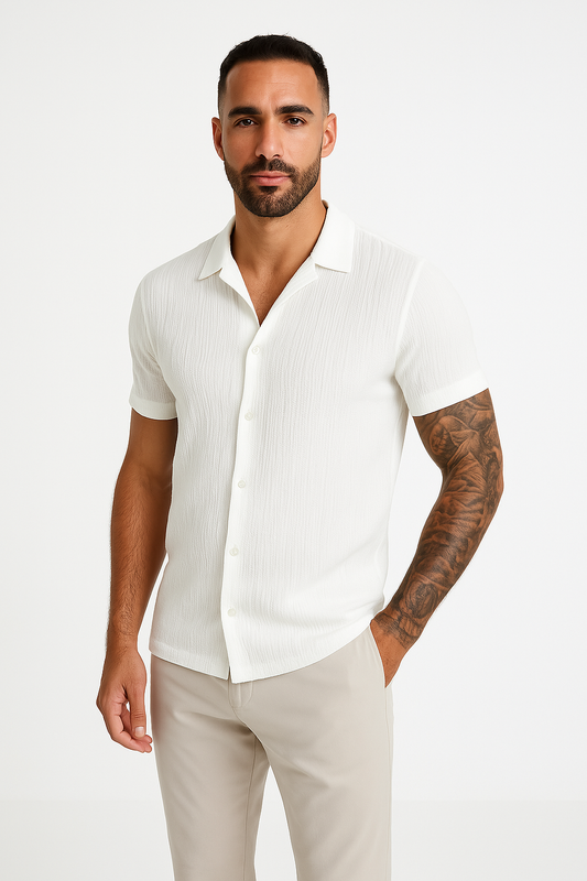 Men's Shirt with Short Sleeves – Loose Fit – Cotton Linen – Casual Button Closure