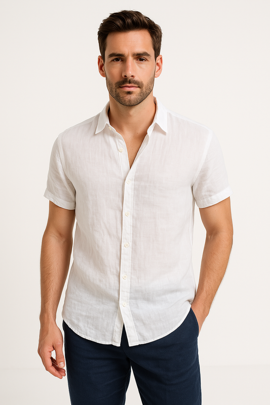 Men's Shirt – Linen Blend – Relaxed Fit – Short Sleeve – Button Closure