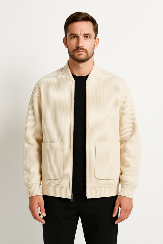 Men's Jacket – Corduroy – Relaxed Fit – V-neck Zipper – Side Pockets