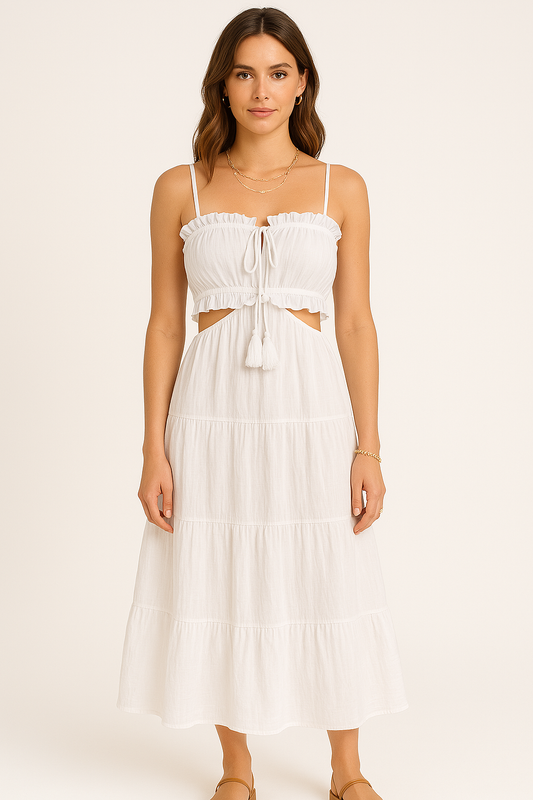 Women's Dress – High Waist – Light Cotton-Linen – Flowy Fit – Boho Style – Mid-Length