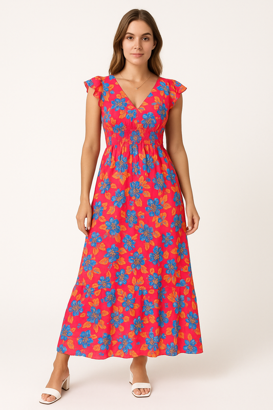 Women's Maxi Dress – Sleeveless – Floral Print – V-neck – Relaxed Fit – Lightweight