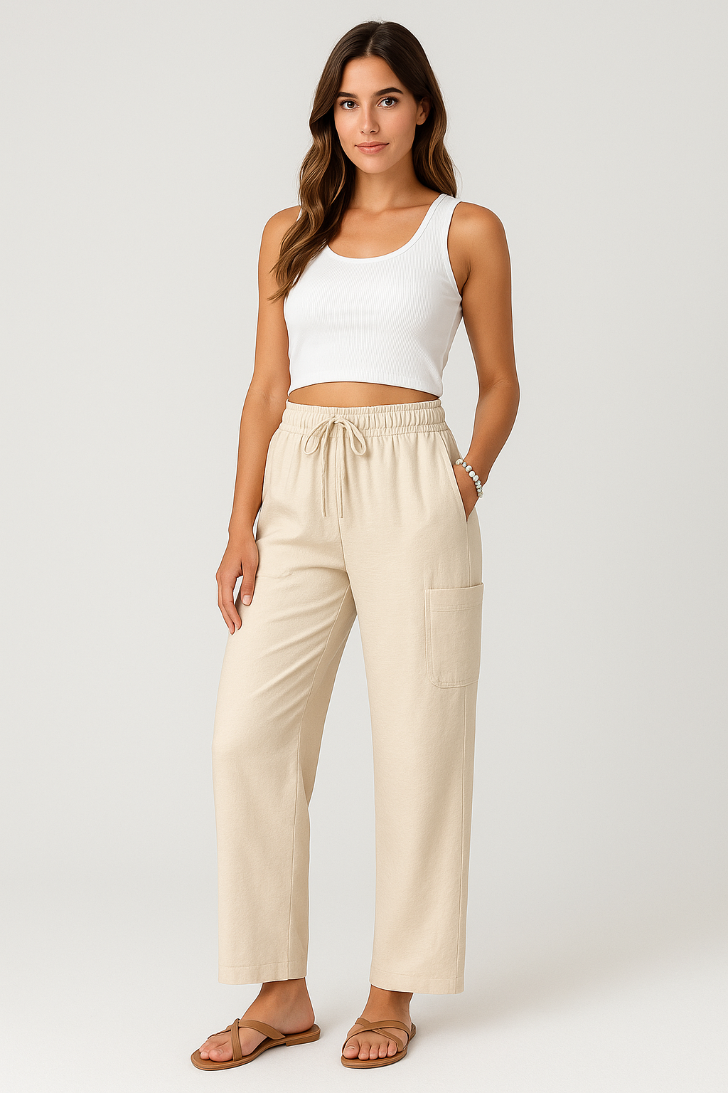 Women's Trousers with Wide Legs – Relaxed Fit – Elastic Waist with Drawstring – Soft Texture