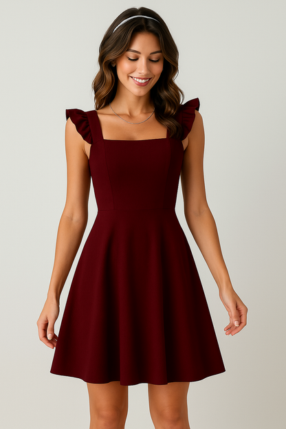 Dress for Women – Mini Fit and Flare – Ruched Straps – Breathable Lightweight Fabric