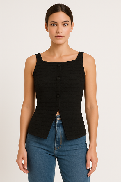 Women's Tank Top – Slim Fit – Ribbed Texture – Button Details – Soft Comfort