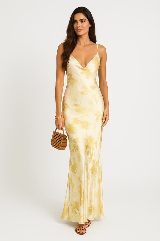 Women's Slip Dress – Slim Fit – Luxurious Fabric – Backless – Spaghetti Straps – Ankle Length