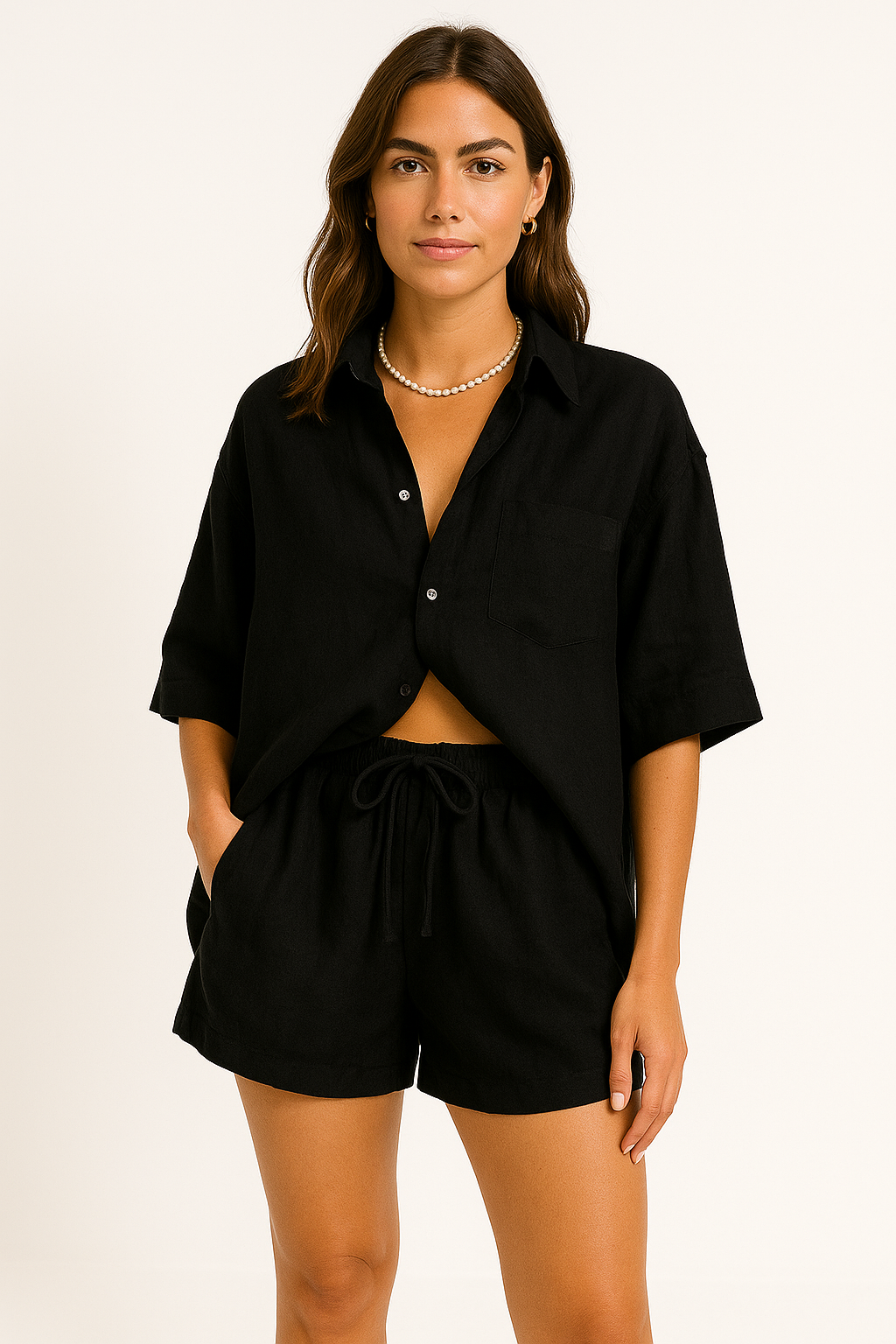 Women's Set with Shirt and Shorts – Oversized Fit – Natural Fibers – Casual Style