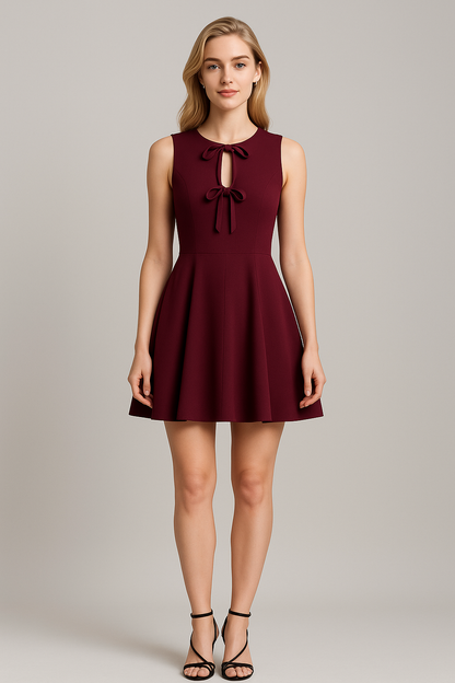 Dress for Women – Sleeveless – A-line – Keyhole Neckline – Bow Detail – Mini