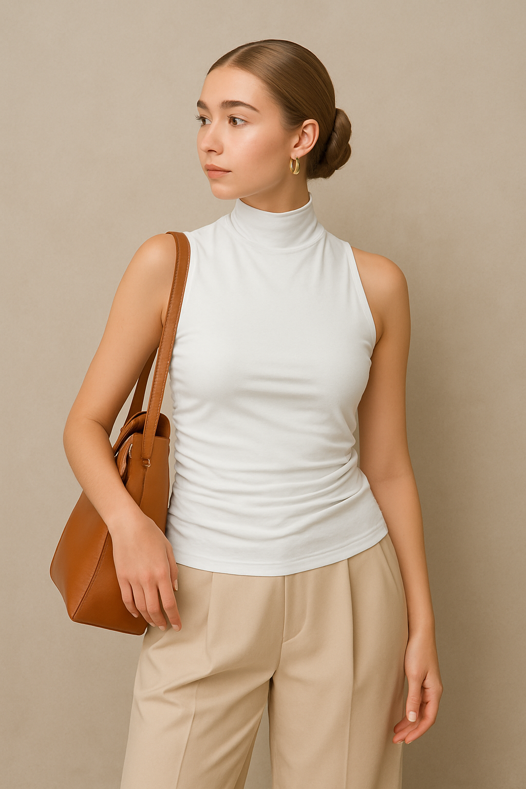 Women's Halterneck Top – Slim Fit – Ruched Waist – Open Back – Soft Knit