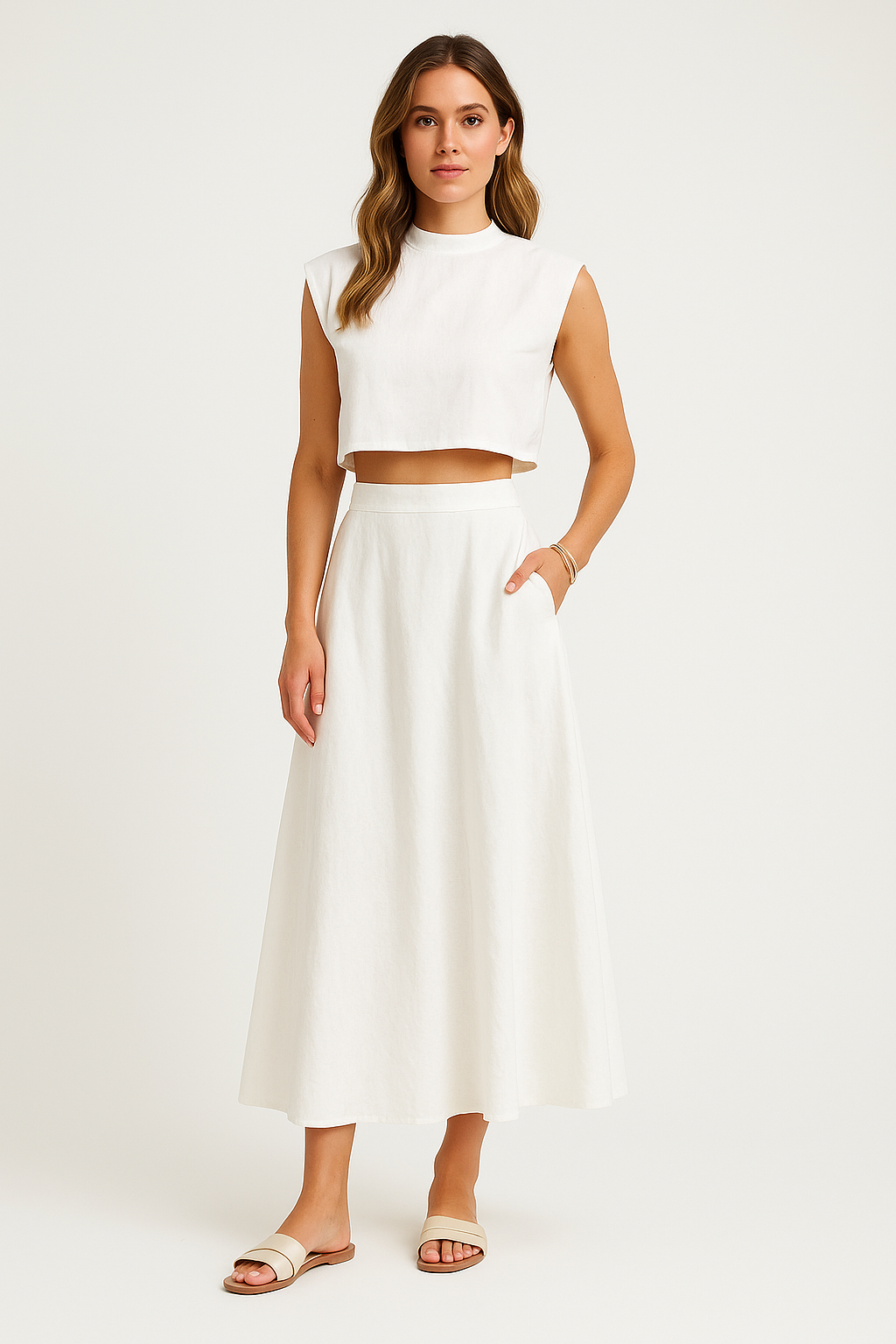 Women's Set – Crop Top and High Waist Skirt – Loose Fit – Breathable and Lightweight