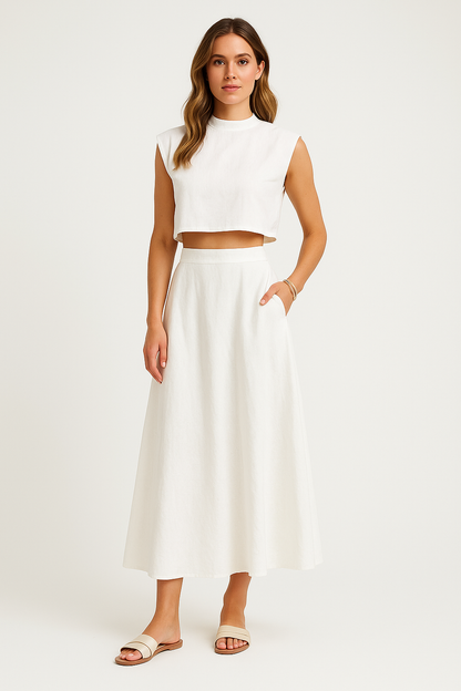 Women's Set – Crop Top and High Waist Skirt – Loose Fit – Breathable and Lightweight