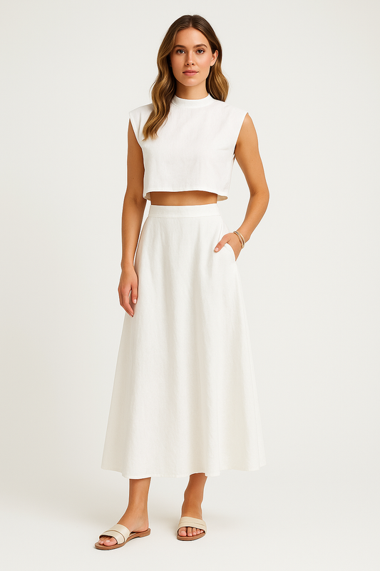 Women's Set – Crop Top and High Waist Skirt – Loose Fit – Breathable and Lightweight