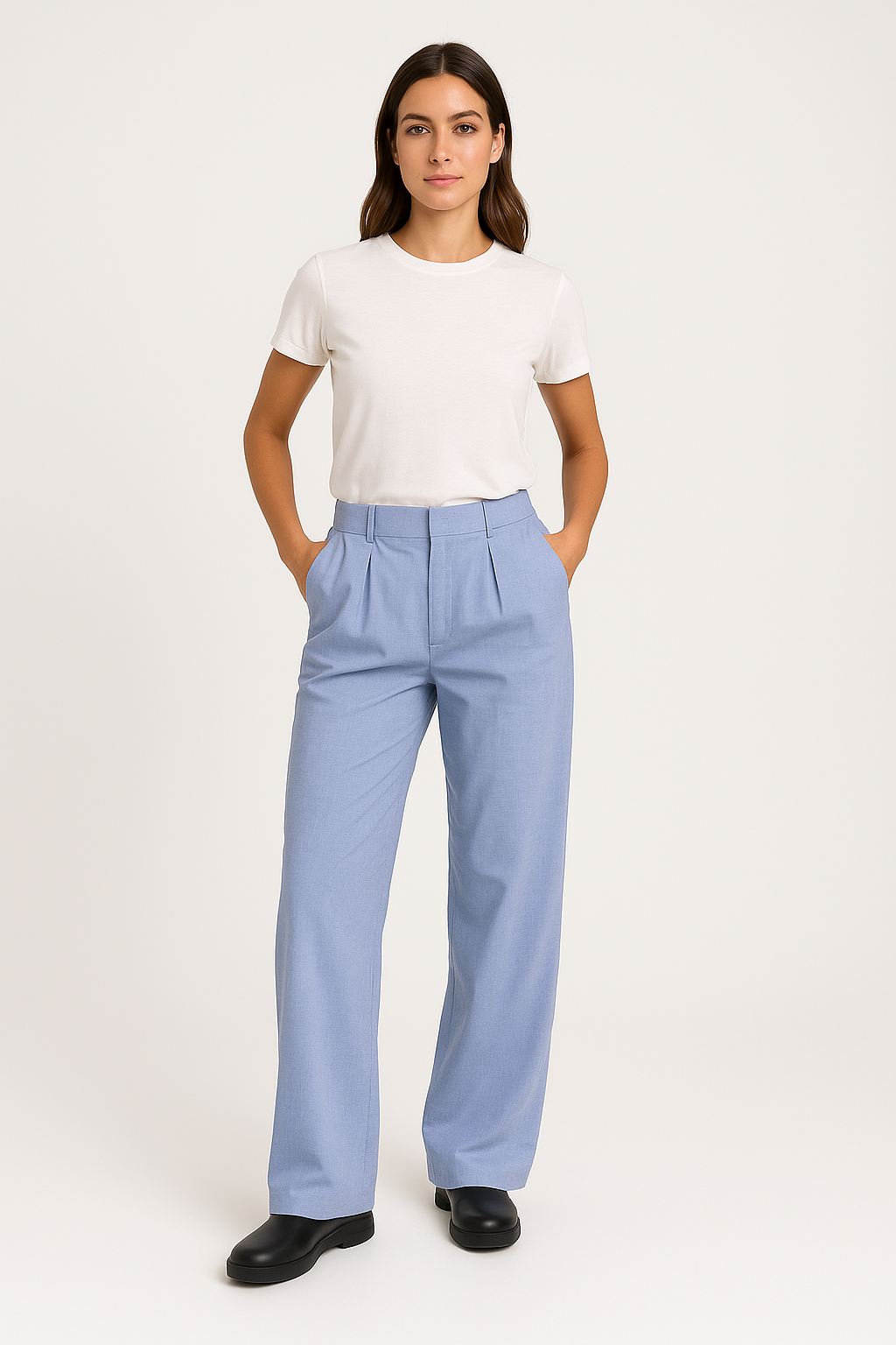 Women's Pants – Wide Leg – High-Waisted – Pleated Front – Breathable Material