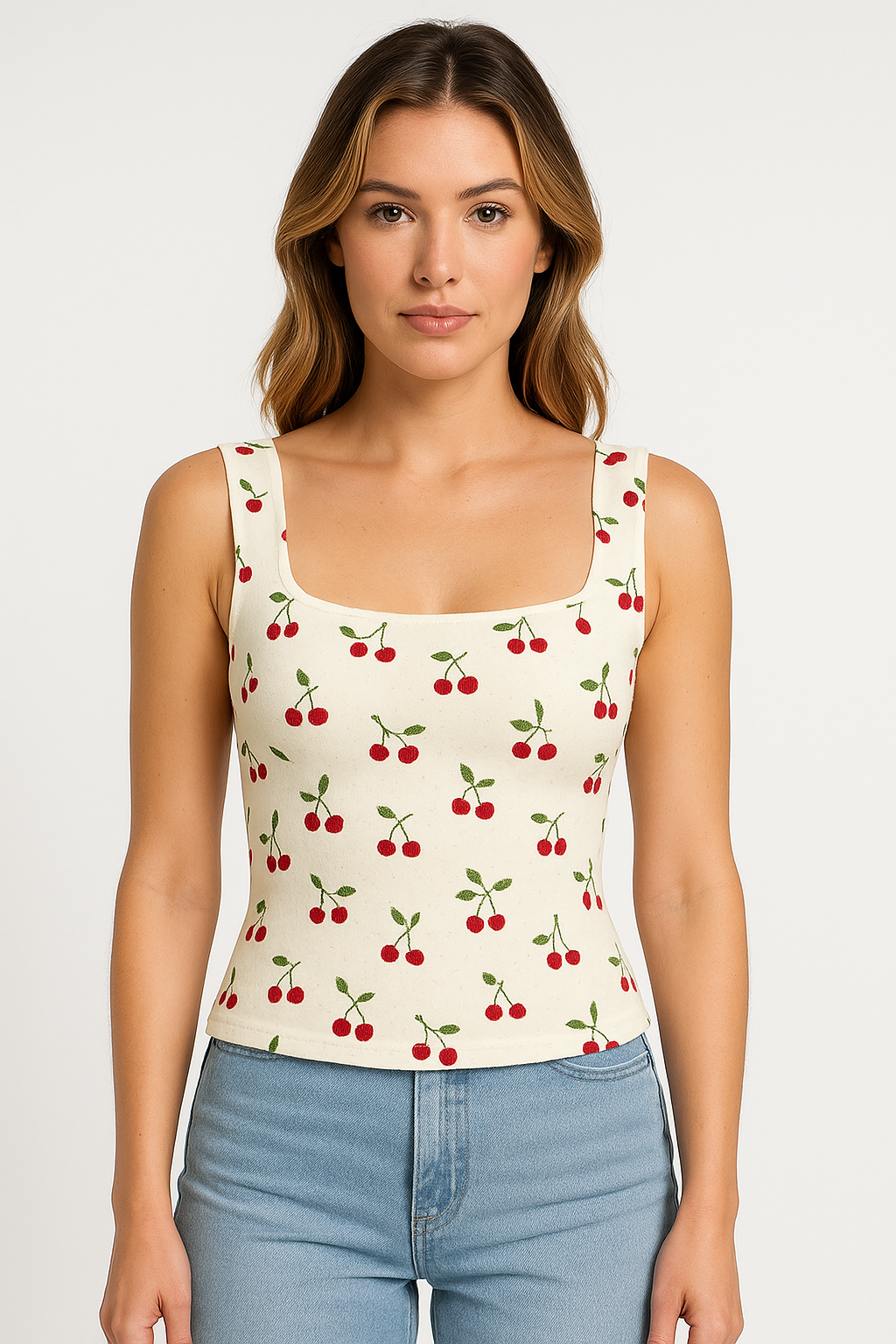 Women's Crop Top – Slim Fit – Floral Pattern – Square Neckline – Breathable Material