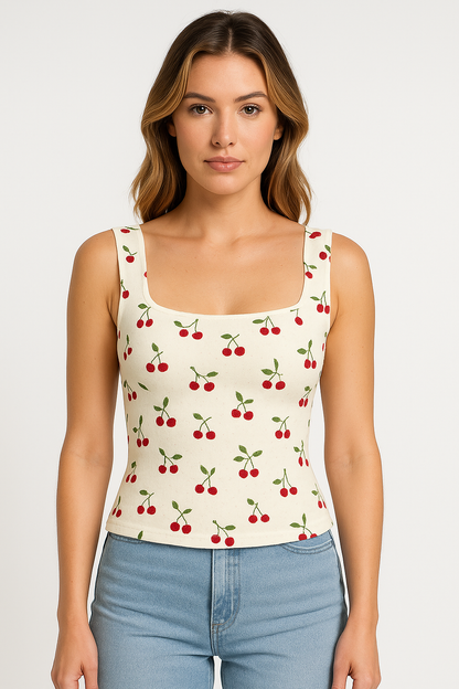 Women's Crop Top – Slim Fit – Floral Pattern – Square Neckline – Breathable Material