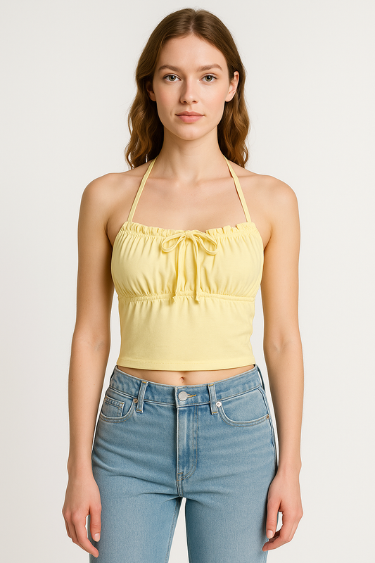 Women's Crop Top – Halterneck – Open Back – Adjustable Tie Closure – Soft Stretch Quality