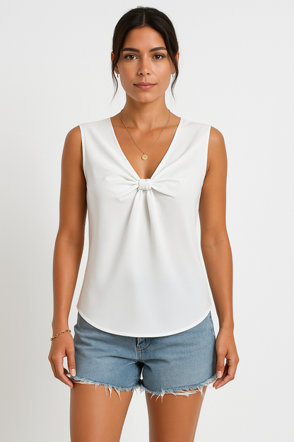 Women's Sleeveless Top – V-Neck – Tie Detail – Regular Fit – Breathable Lightweight Fabric