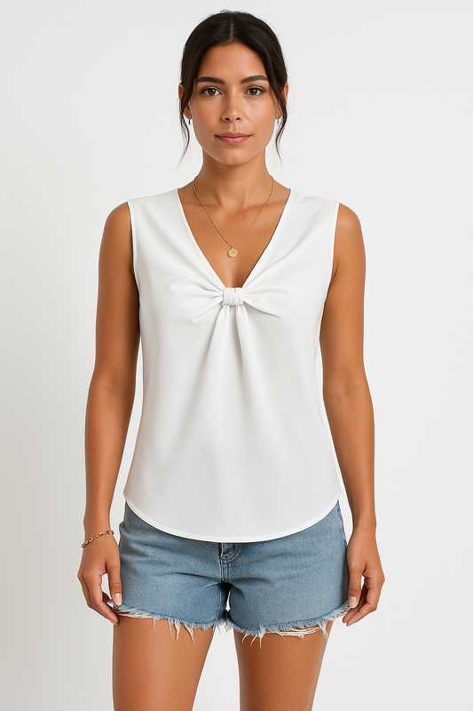 Women's Sleeveless Top – V-Neck – Tie Detail – Regular Fit – Breathable Lightweight Fabric