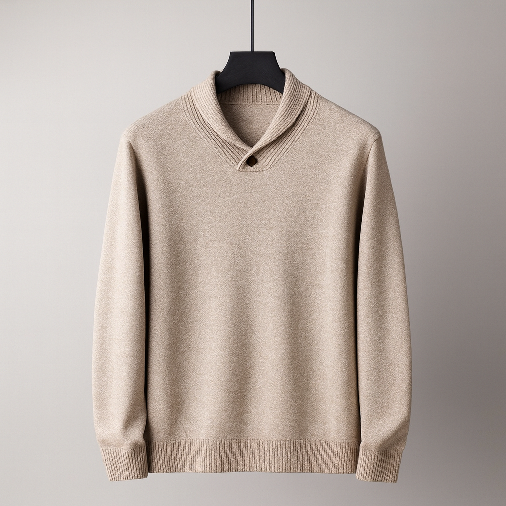 George Shawl Collar Sweater | Button Front Ribbed Sweater
