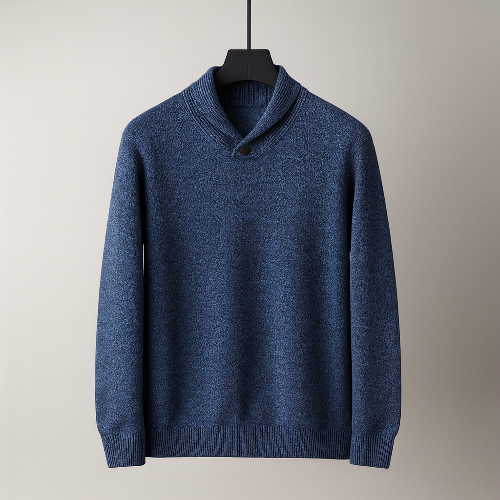 George Shawl Collar Sweater | Button Front Ribbed Sweater