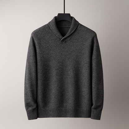 George Shawl Collar Sweater | Button Front Ribbed Sweater