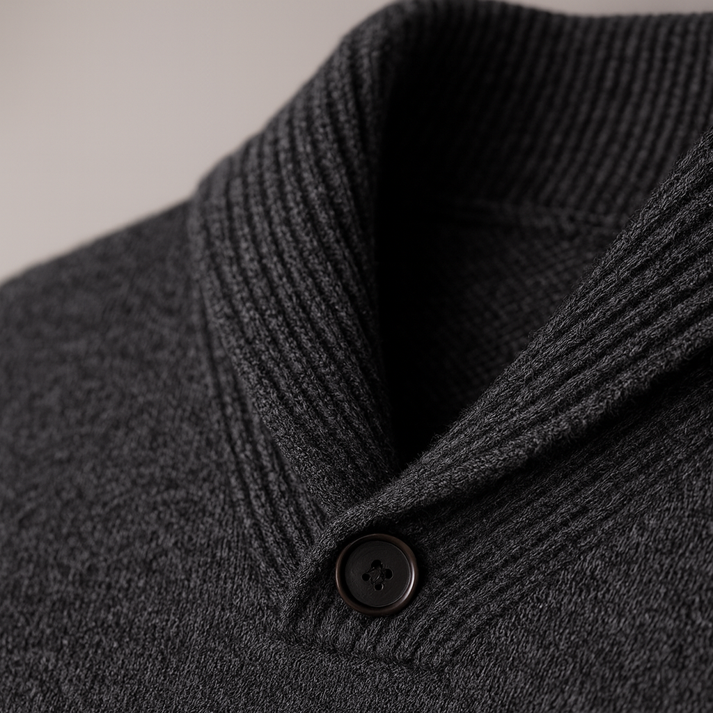 George Shawl Collar Sweater | Button Front Ribbed Sweater
