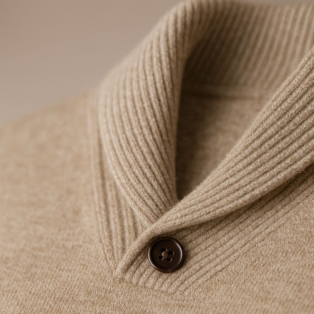 George Shawl Collar Sweater | Button Front Ribbed Sweater